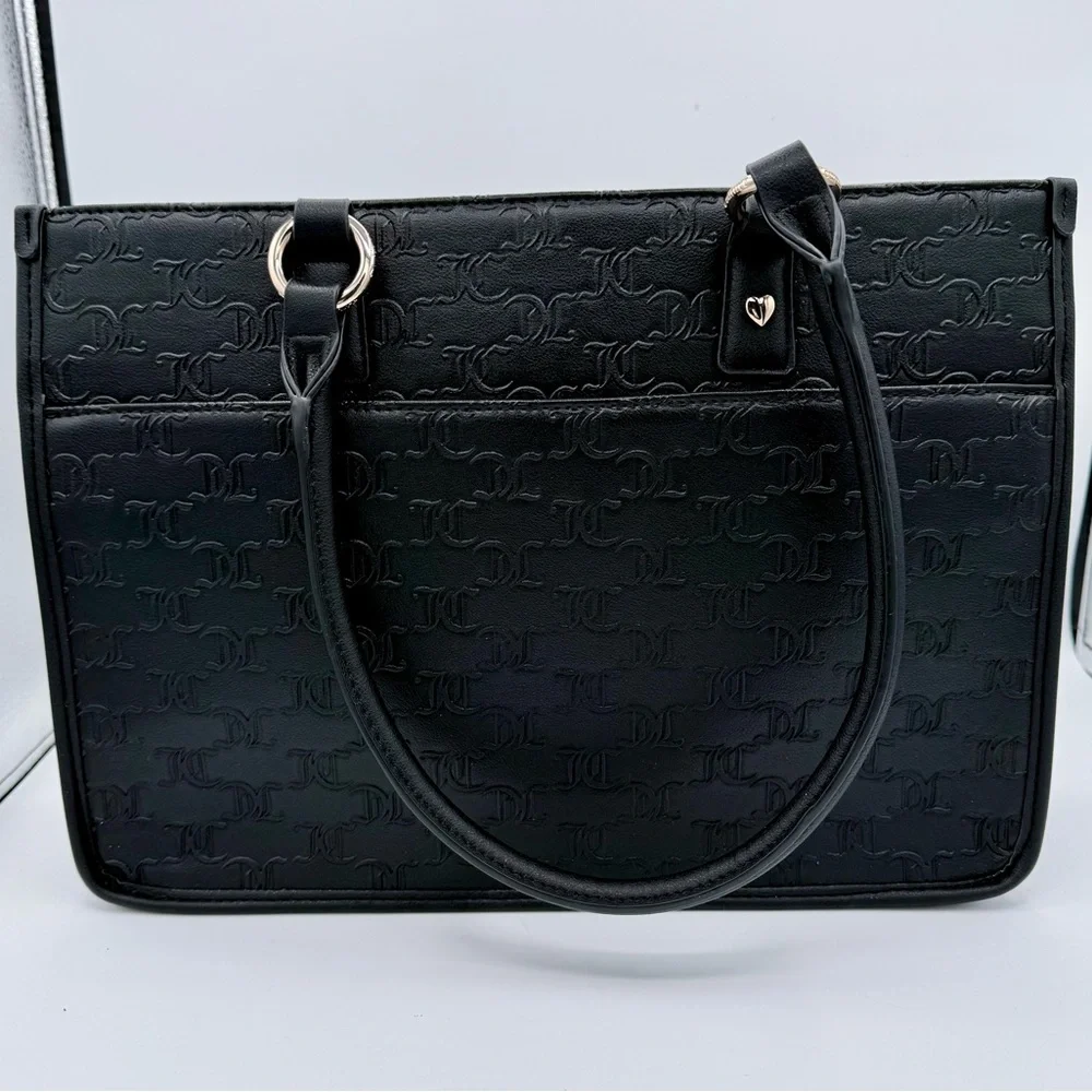 NWT Juicy Couture Black Monogram‎ Satchel Bag Chain Strap Rhinestone Logo